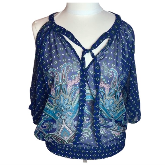 Myth NYC Cold Shoulder Peasant Top Paisley - Picture 1 of 4